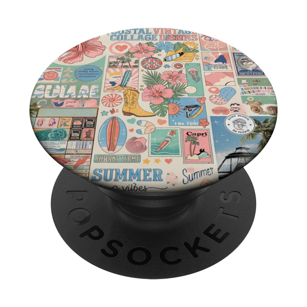 Aesthetic Beachy Summer Coastal Cowgirl Preppy Collage PopSockets Adhesive PopGrip