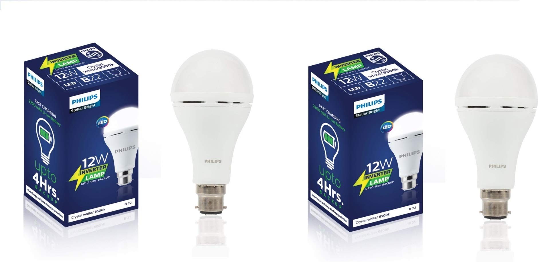 PHILIPS 12W Emergency Bulb | Rechargeable Emergency Bulb for Power Cuts | Backup : Upto 4hrs, Cool Day Light,Pack of 2| b22d | LED