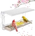 Window Bird Feeder for Outdoors with Large Feeding Trays, Clear Window Mounted Bird House with Strong Suction Cups, Weatherproof Watching Station for Garden