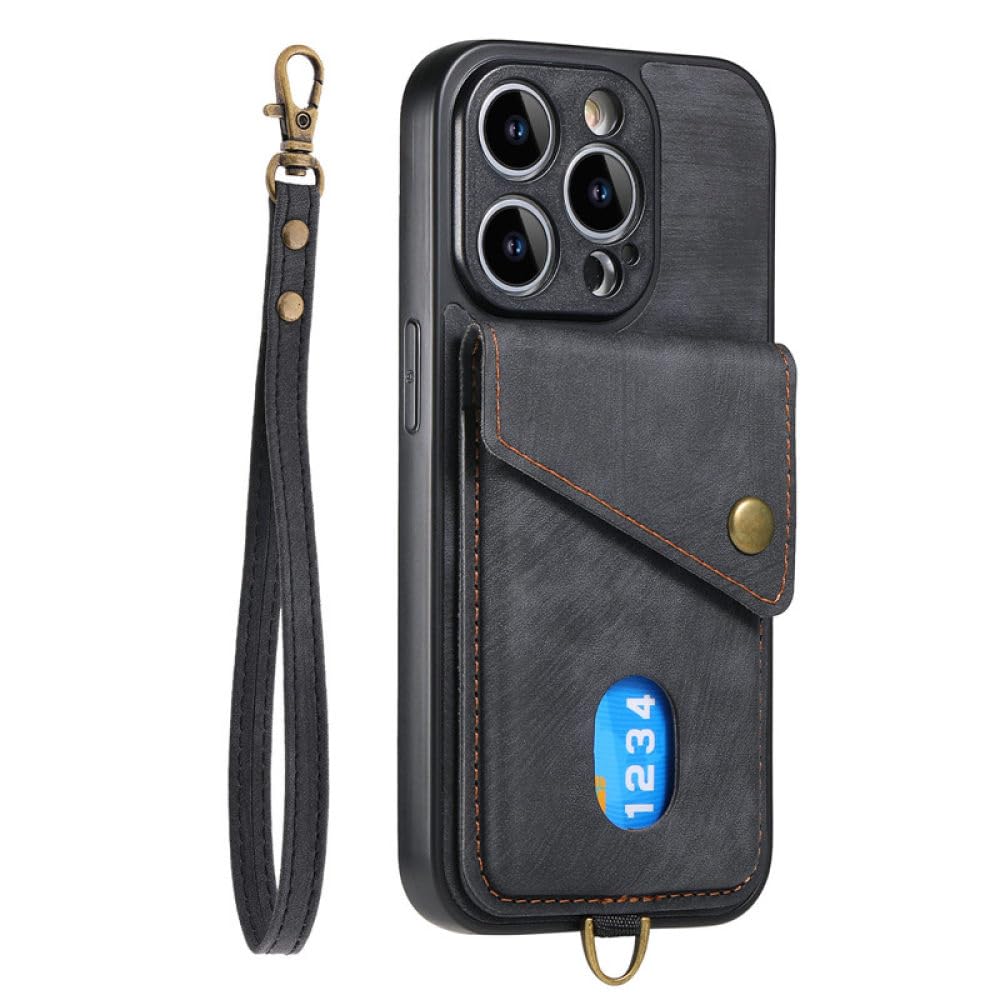 Custodia Portafoglio In Pelle Con Cordino Per IPhone 16 15 14 13 12 11 XR XS Pro Max