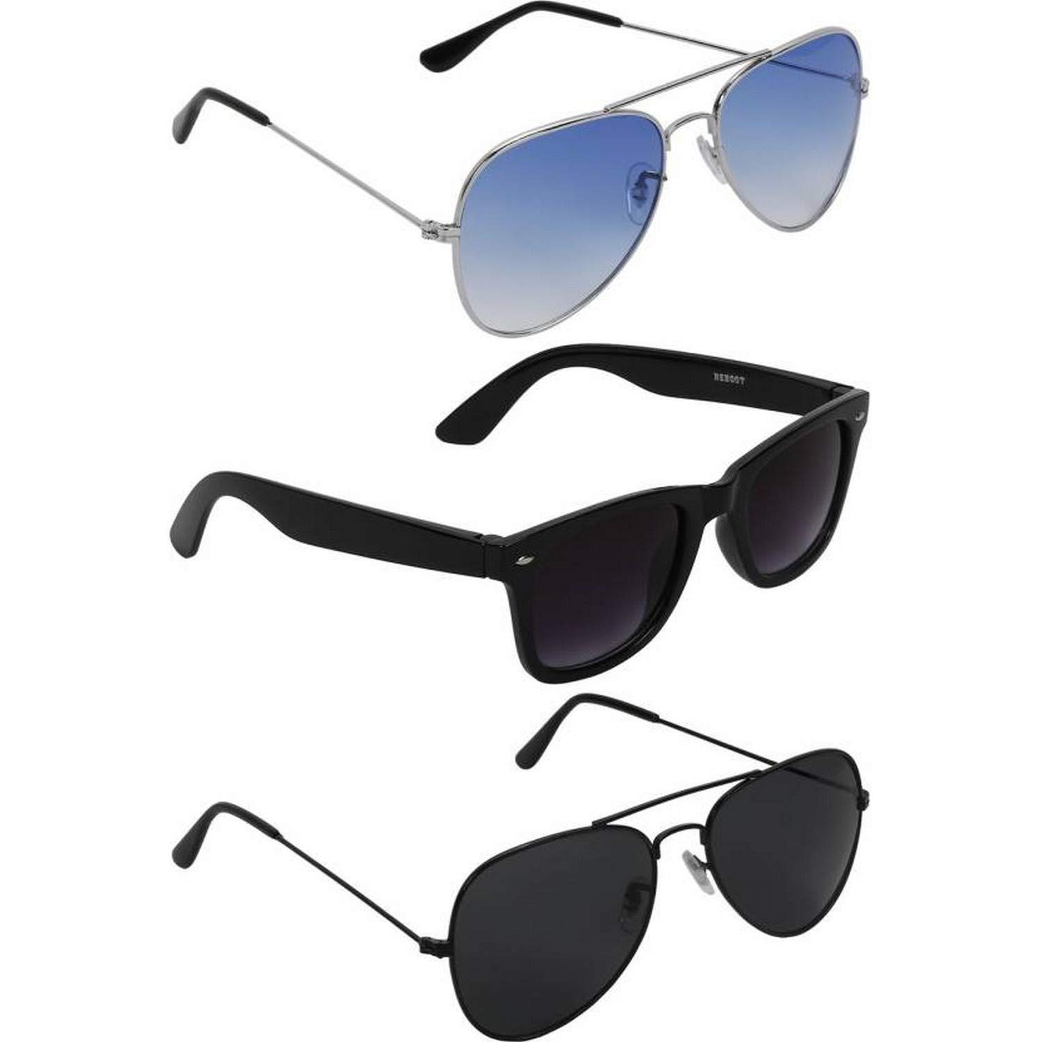 DervinUnisex Adult Aviator Sunglasses Blue & Black Frame, Blue & Black Lens -Pack of 3