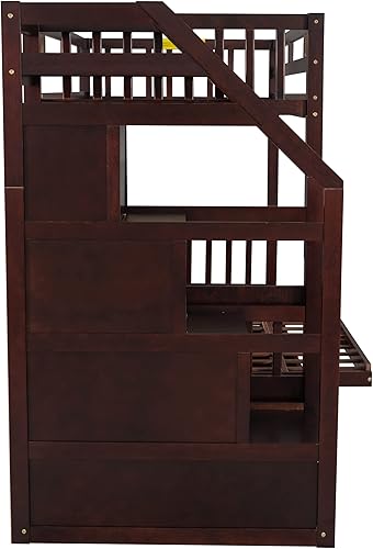 Miniatura 32 de Harper & Bright Designs Litera individual sobre cama individual con nido, marco de cama de madera para niños con escaleras y barandilla de gran