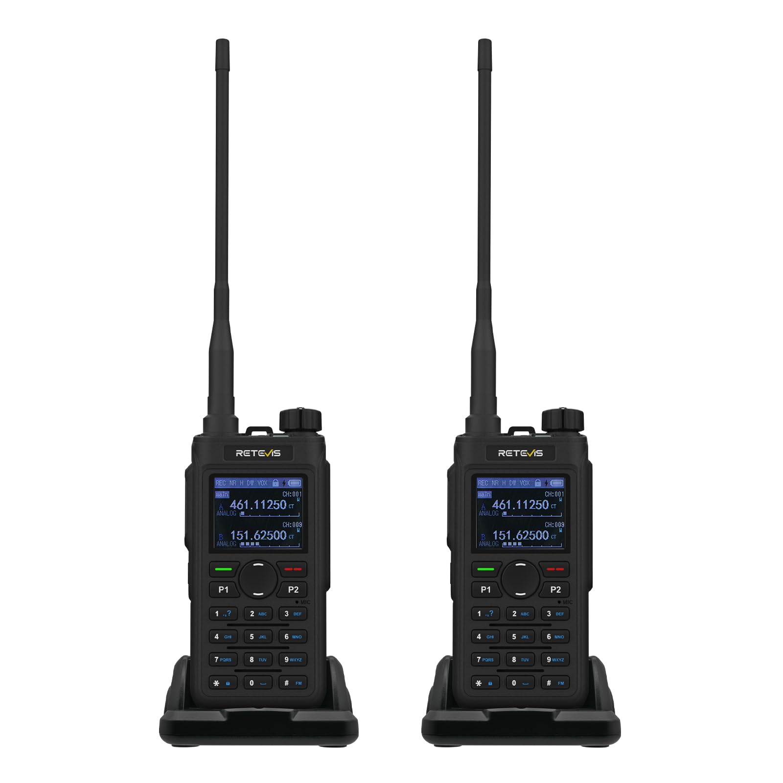 Retevis C62 UHF/VHF Przenośne Radio ze Słuchawką, Akumulatorowe Ham Radio, Wysokiej Mocy Dwukierunkowe Radio Dalekiego Zasięgu, 2000mAh, do Restauracji, Hoteli, Supermarketów (opakowanie 2 szt)
