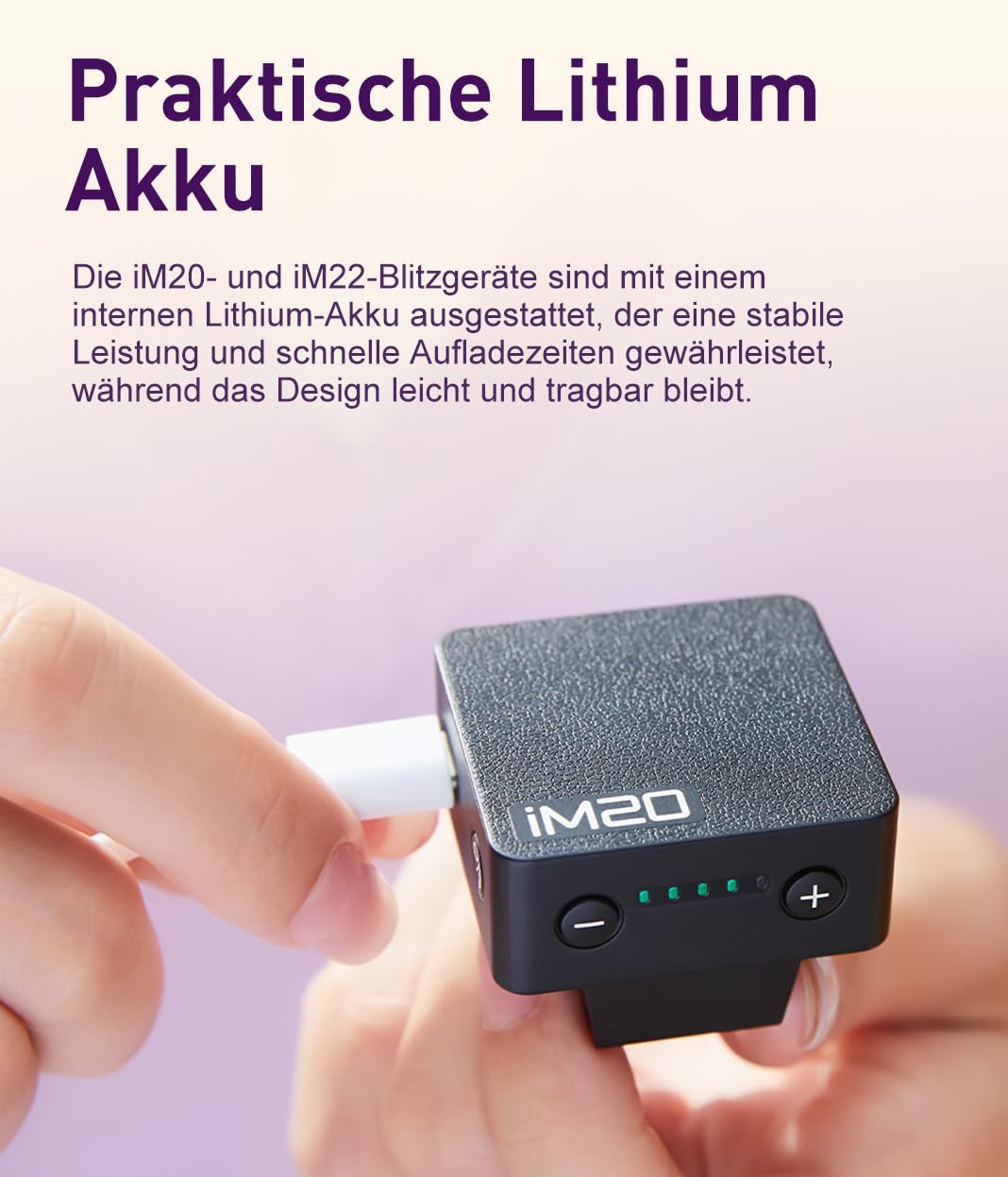 Godox iM20 Kamerablitz 5 Leistungsstufen,Mini Blitz wiegt nur 30g | USB-C-Aufladung mit 470-mAh-Lithium-Akku, für Canon Sony Nikon Fuji Olympus