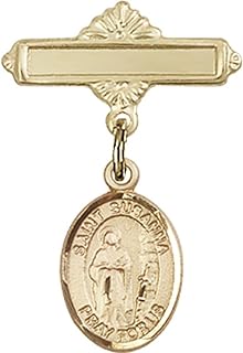 14kt Yellow Gold Baby Badge with St. Susanna Charm and Polished Badge Pin 1 X 5/8 inches