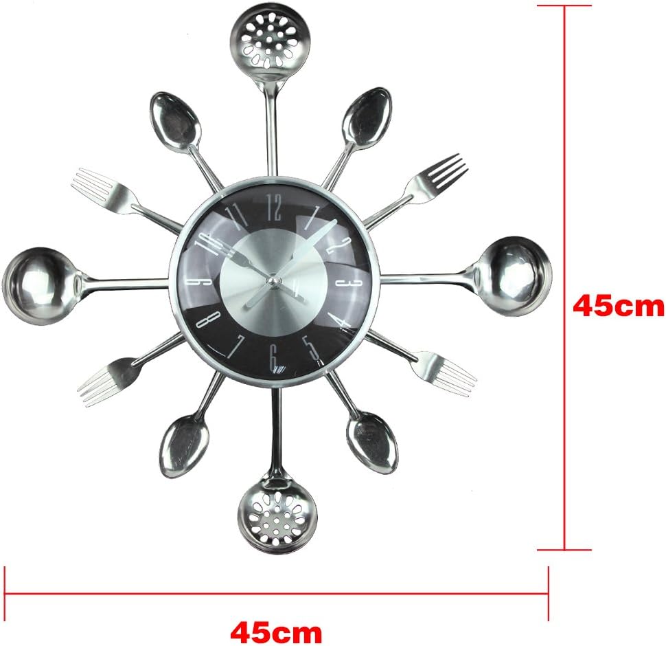 Timelike Large Wall Clock, 18" Metal Kitchen Cutlery Utensil Spoon Fork Wall Clock Creative Modern Home Decor Antique Style Wall Watch (Blue)
