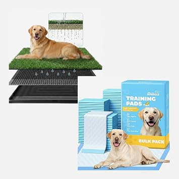 Powools Dog Potty Kit 100 XL Puppy Pads + Reusable Grass Pad with Tray