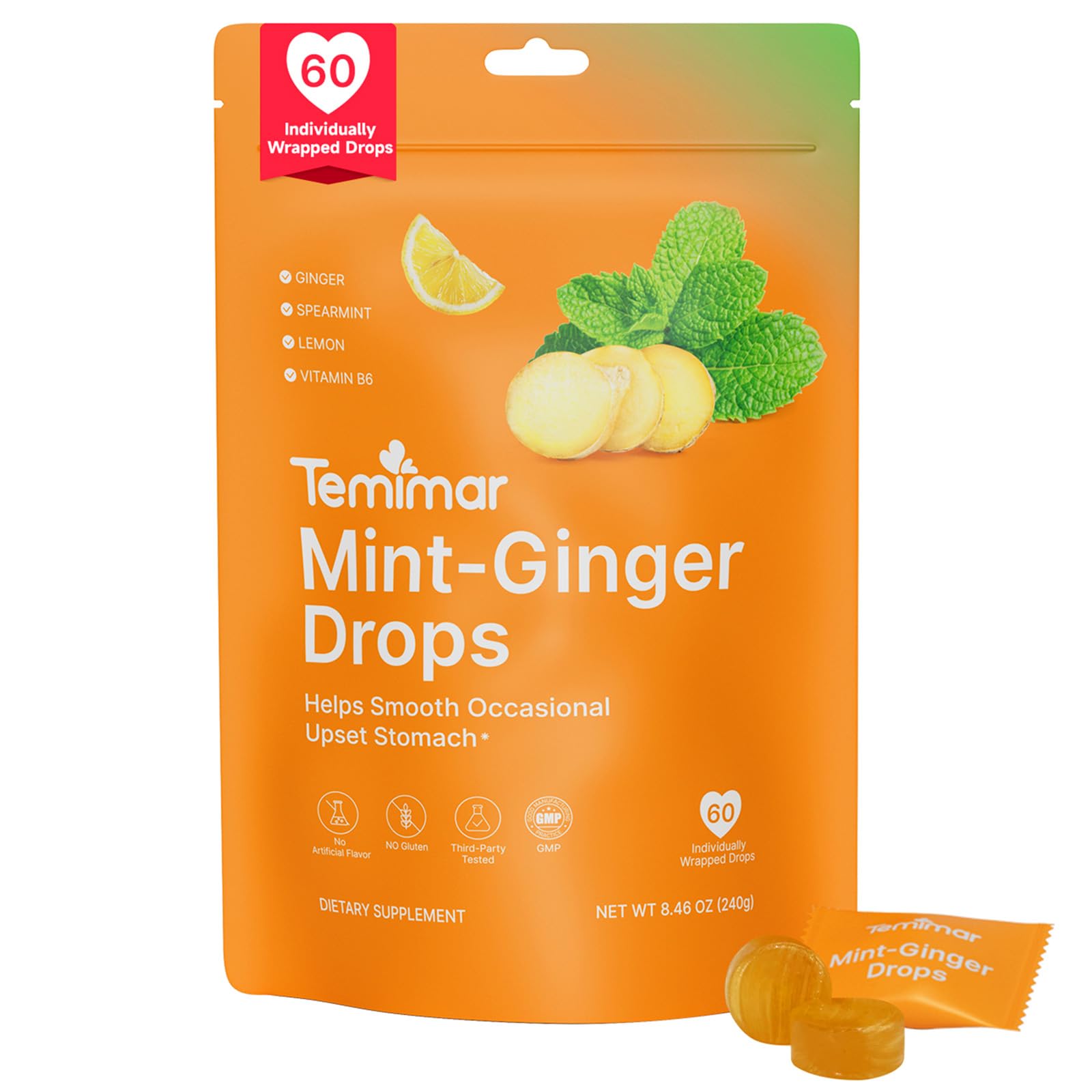 Mint-Ginger Drops for Nausea Relief Ease Motion Sickness for Travel Morning Sickness Relief for Pregnant Women with Ginger