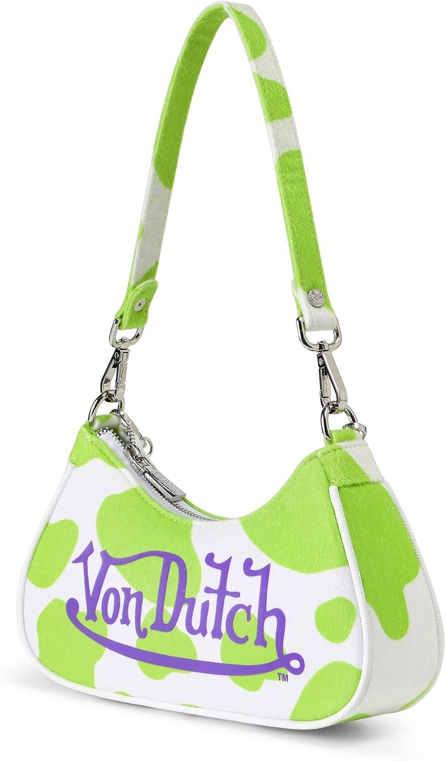 Von Dutch Purse Shoulder Bag, Women's Shoulder Handbags Logo Print and Gold or Silver Chain with Wrench Charm