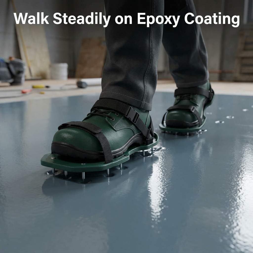 QWORK Gunite Buty z krótkimi kolcami 1,9 cm, idealne do montażu podłogi epoksydowej, powłok, pokrycia, kolor zielony (para)