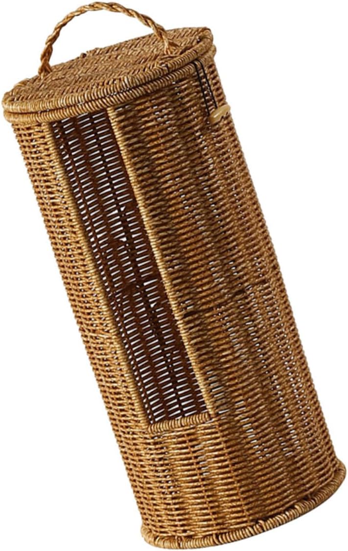 CHILDWEET Faux Rattan Storage Bin with Lid Basket Organizer for Toilet Paper Towels Home Versatile Storage for Bathroom Living Room Bedroom