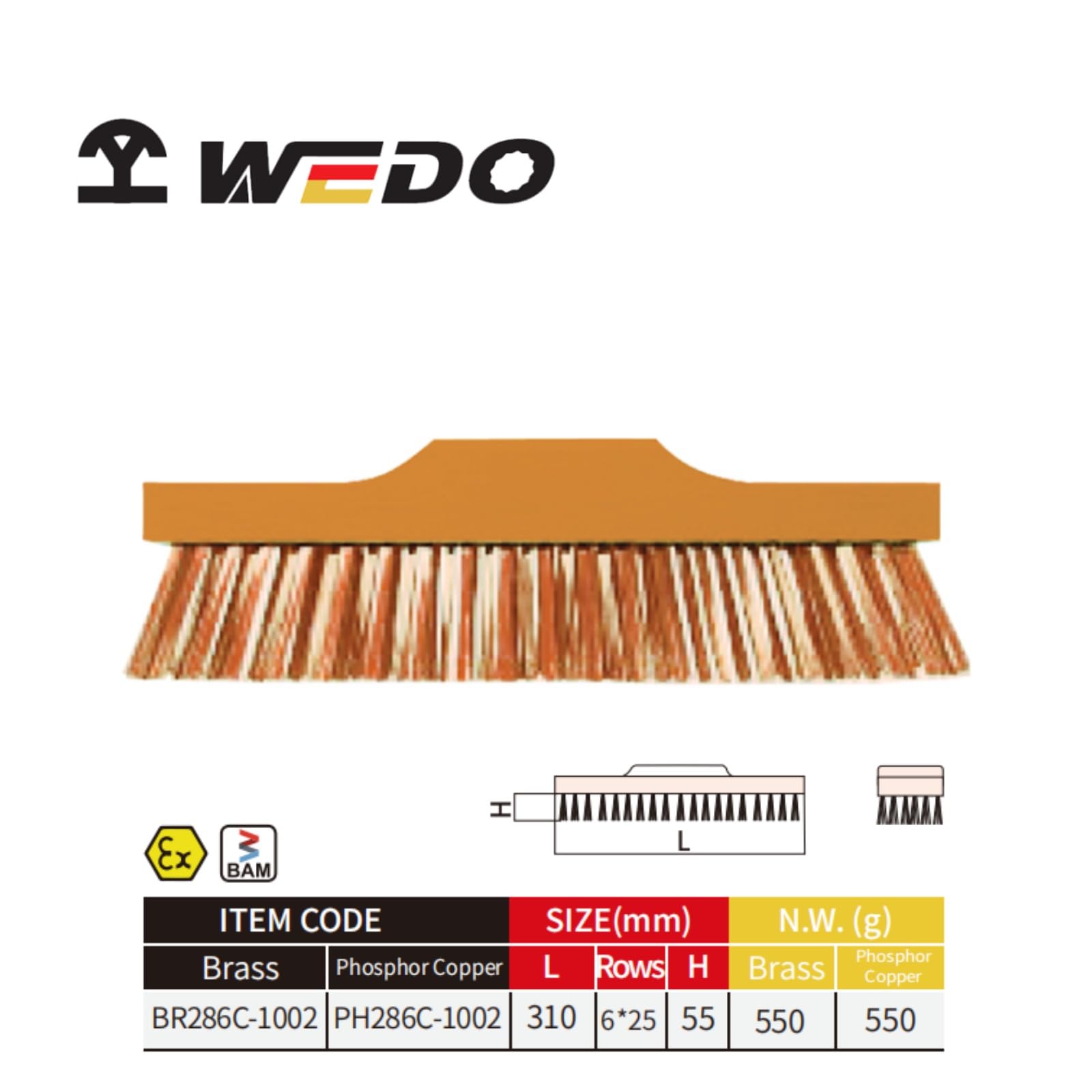 WEDO Cepillo de bronce fosforado, cepillo de alambre resistente de 12 pulgadas, escoba de alambre de cerdas de latón suave para limpiar óxido de metal, soldaduras, cepillos de cables resistentes para