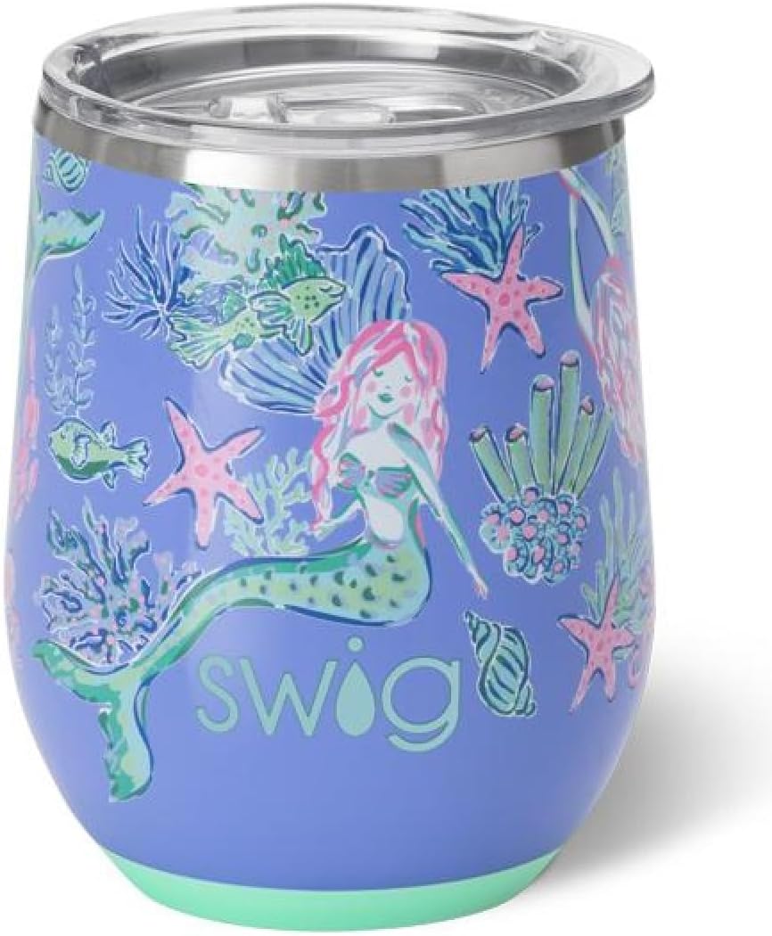 Swig Life 12oz Wine Tumbler with Lid, Stainless Steel, Dishwasher Safe, Portable, Triple Insulated Wine Tumbler (Under the Sea)