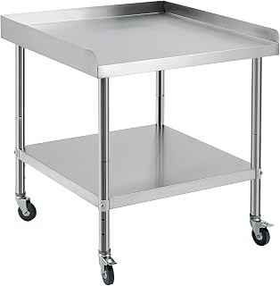 GarveeTech 30x30x30 in Stainless Steel Equipment Grill Stand Table NSF Certified with 5 in Wheels, 400 LBS Capacity, 2 in Edge Baffle, for Hotel, Home, Commercial Restaurant Kitchen