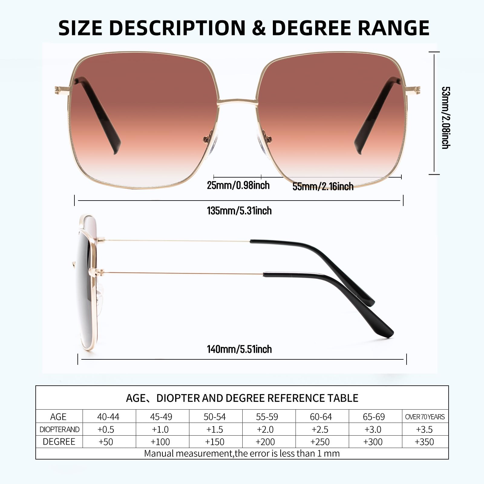 KAEOISFU Oversized Square Metal Reading Sunglasses Women, Large Tinted Reading Glasses, Fashion Big Frame Anti UV Sun Readers - Image 3