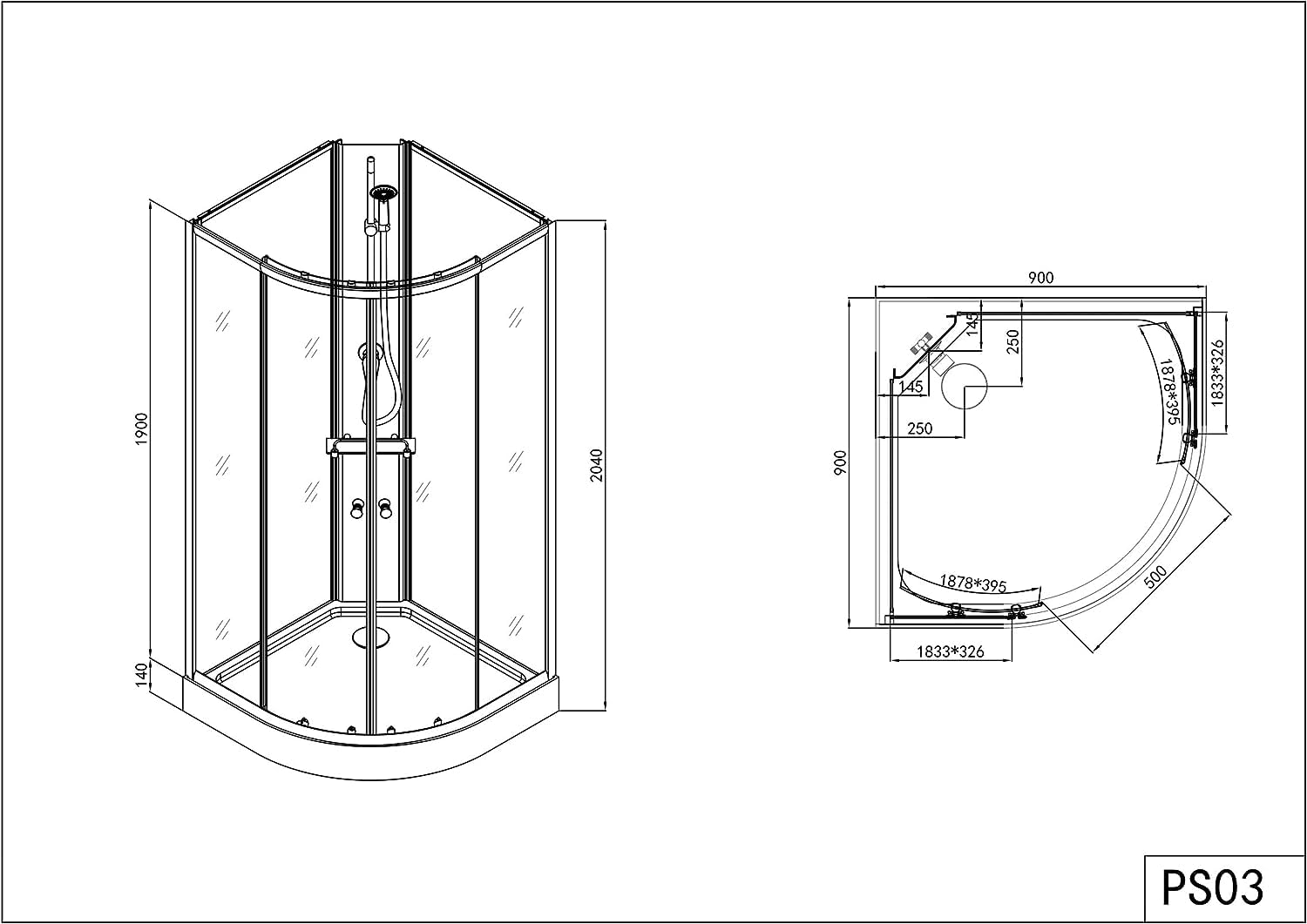 Cabina de ducha completa Rio Black 90 x 90 x 204 cm – Cristal trasero negro, perfiles de aluminio, cristal de seguridad, ruedas dobles, con ducha de mano, con plato de ducha, 2 puertas correderas,