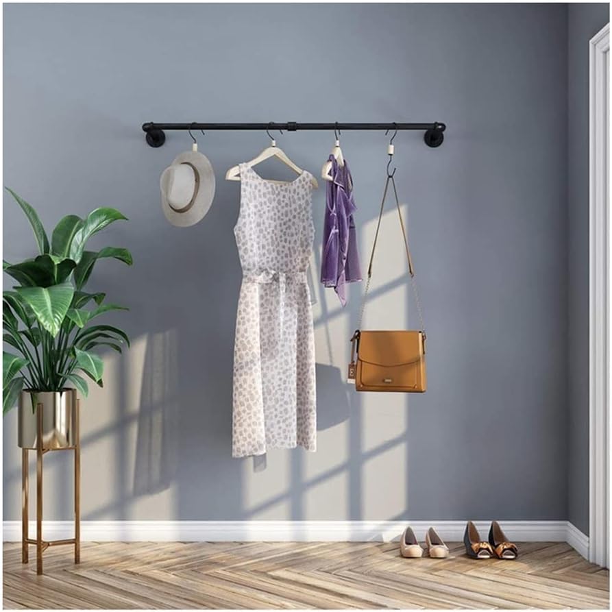 Clothing Store Display Racks Wall-Mounted Decorative Shelves Hang Hangers Multi-Purpose Clothing Shelf Display Rack for Living Room Laundry Room (Color : Black Size : 92.5x26.5cm) (Black 92.5x26.5cm) image 3