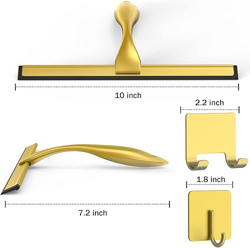 Miniatura 31 de Escobilla de ducha multiusos de acero inoxidable para puerta de vidrio de ducha con 2 ganchos adhesivos, herramienta de limpieza de baño, limpiador