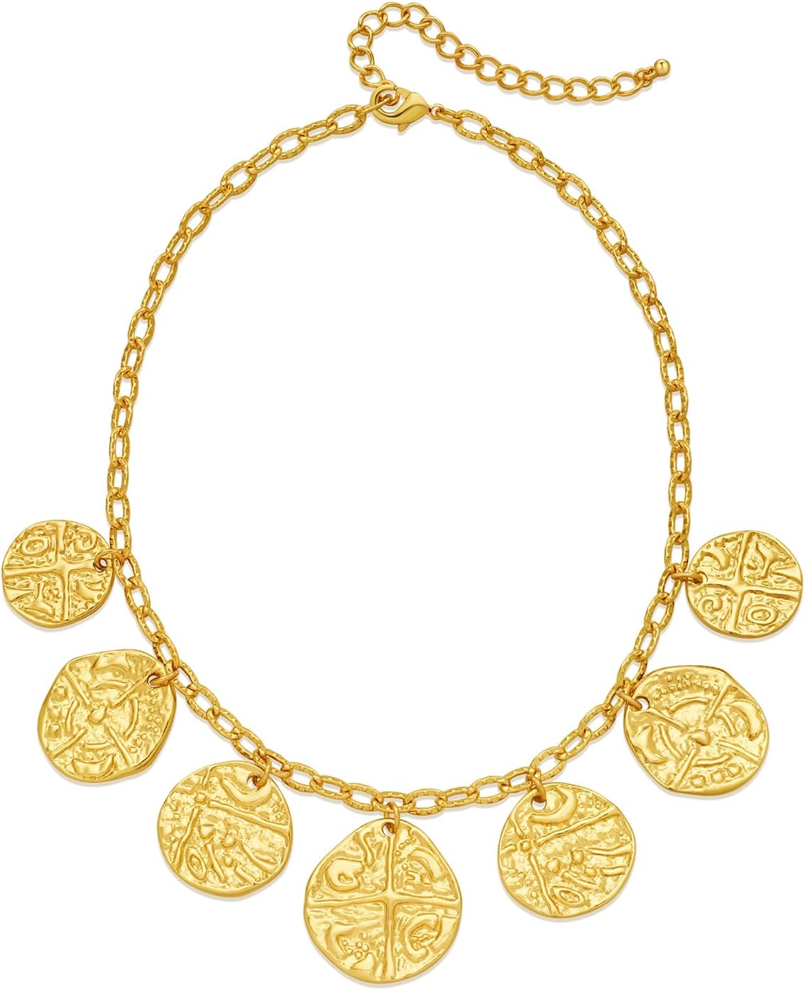Gold Irregular Metal Piece And Coin Pendant Necklace For Women