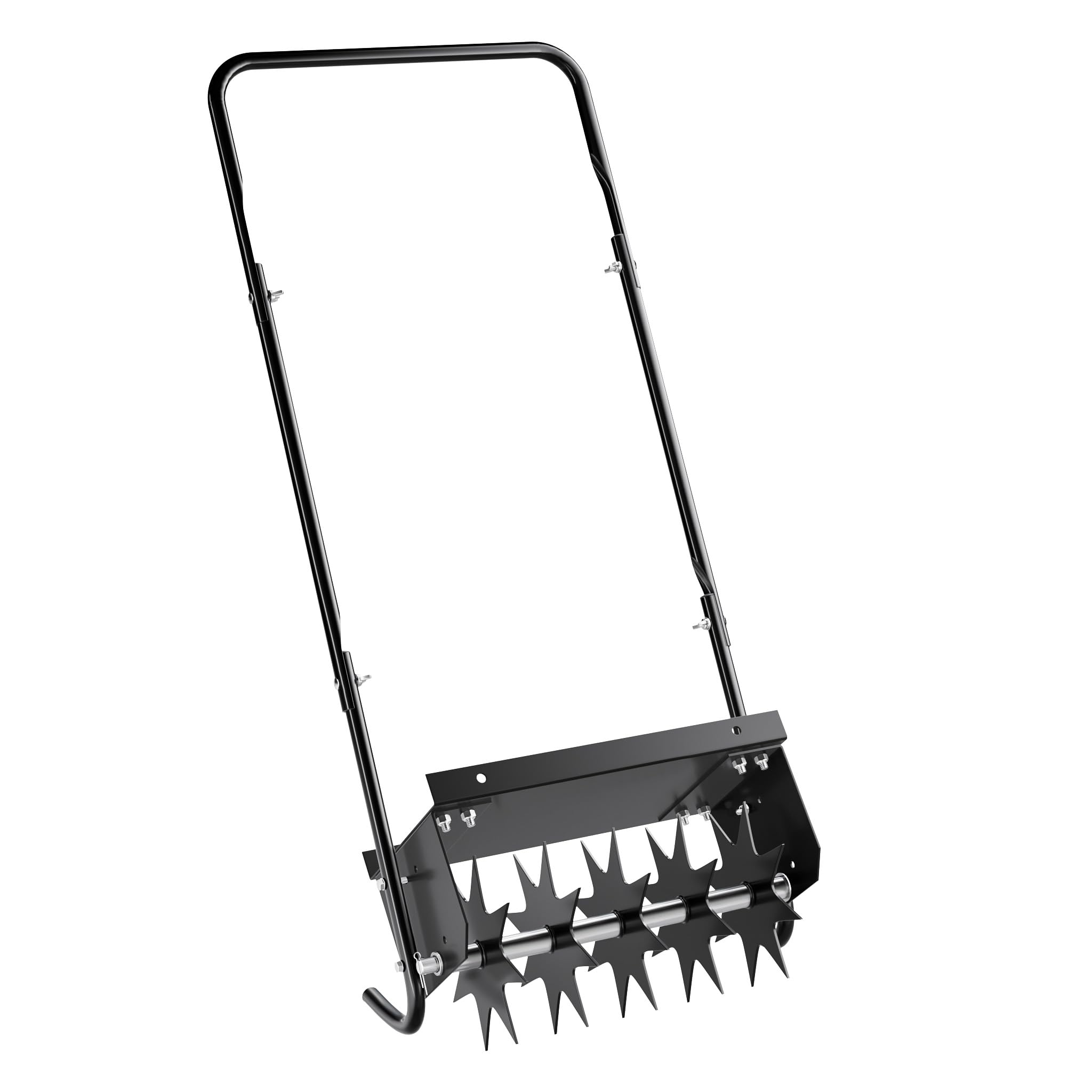 Wiltec Aireador de césped negro con 40 cm de ancho de trabajo y 6,4 cm de profundidad de trabajo escarificador manual con 5 discos de púas de acero perforador de césped