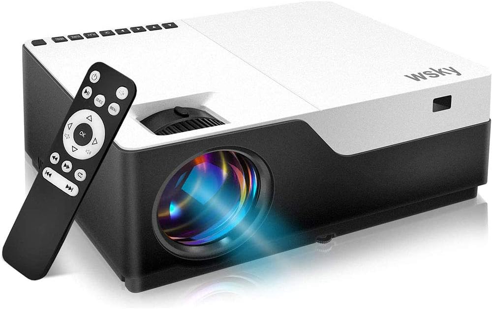 Wsky Projector, Best Portable Projector for Outdoor Movies, 6000 Lux, Full HD Outdoor Movie Projectors, Best for iPhone, Android, Laptops, PCs, Windows, DVD Player (White)