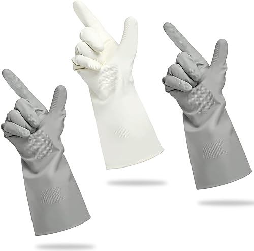 Miniatura 6 de Cleanbear Reusable Dish Washing Rubber Glove Set of 3, Household Cleaning Gloves for Washing