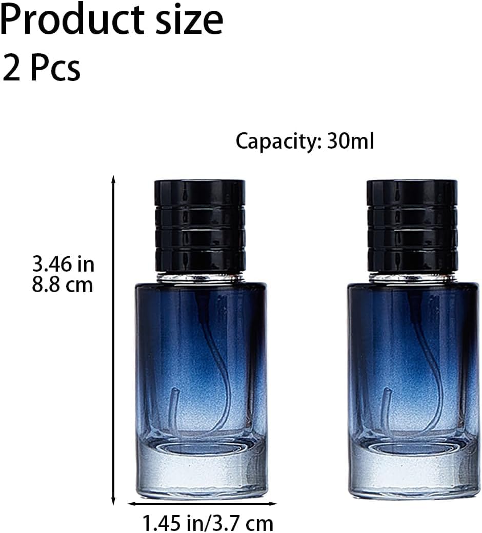 2 Pcs Blue 30ml Perfume Atomizer, Portable Glass Spray Refillable Small Bottle, Travel Cosmetics Outdoor Dispensing Mini Spray Bottle,Refillable Containers, Spray Bottles
