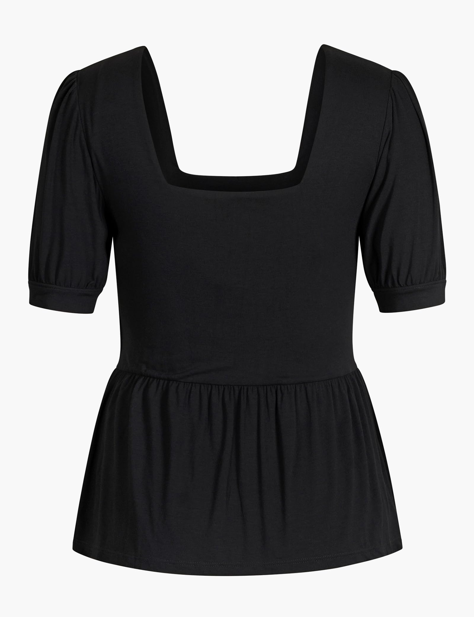 Camicetta da donna con maniche a sbuffo e scollo quadrato, vestibilità aderente, in cotone, con bottoni plissettati sul davanti, in vita arricciata, top estivo casual elegante da indossare