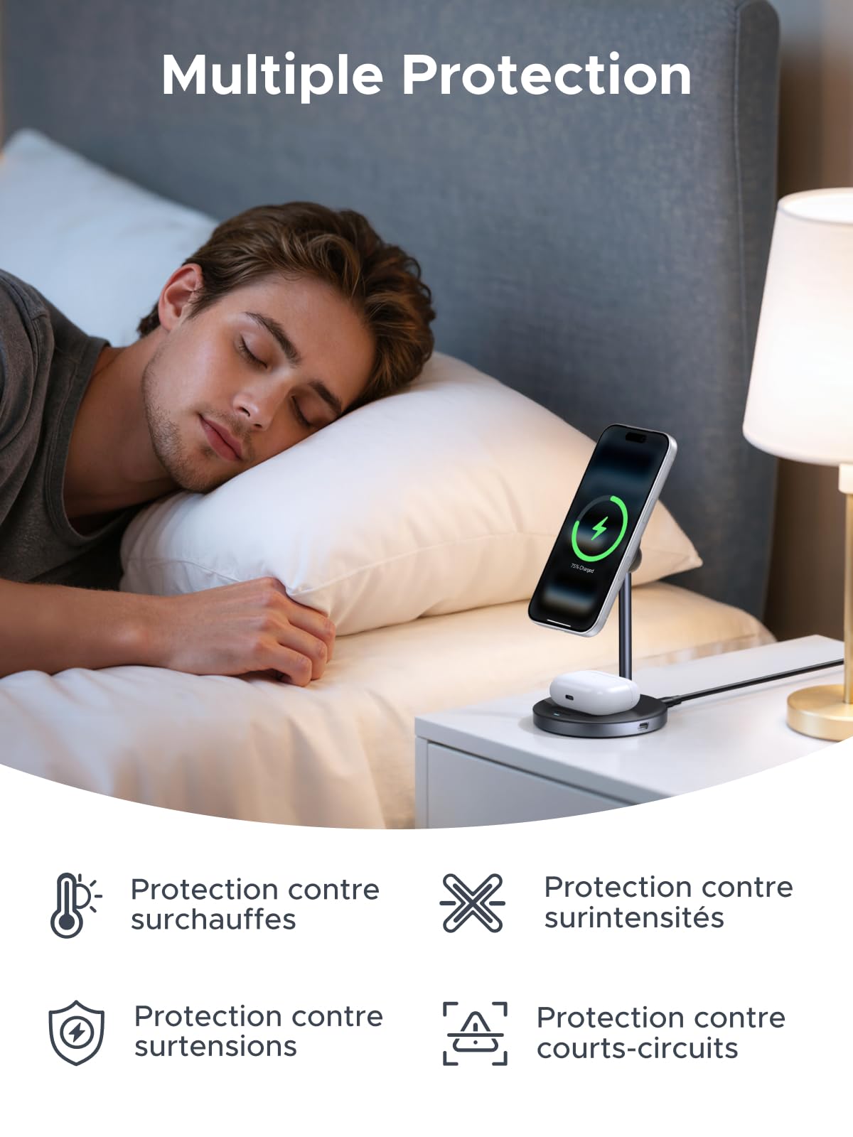 UGREEN Zapix 2 en 1 Chargeur Induction iPhone Magsafe Qi2 15W Certifié Station de Charge Rapide sans Fil Compatible avec iPhone 17 Pro Max Air 16 15 14 13 12 AirPods 4 3 AirPods Pro 3 2 1