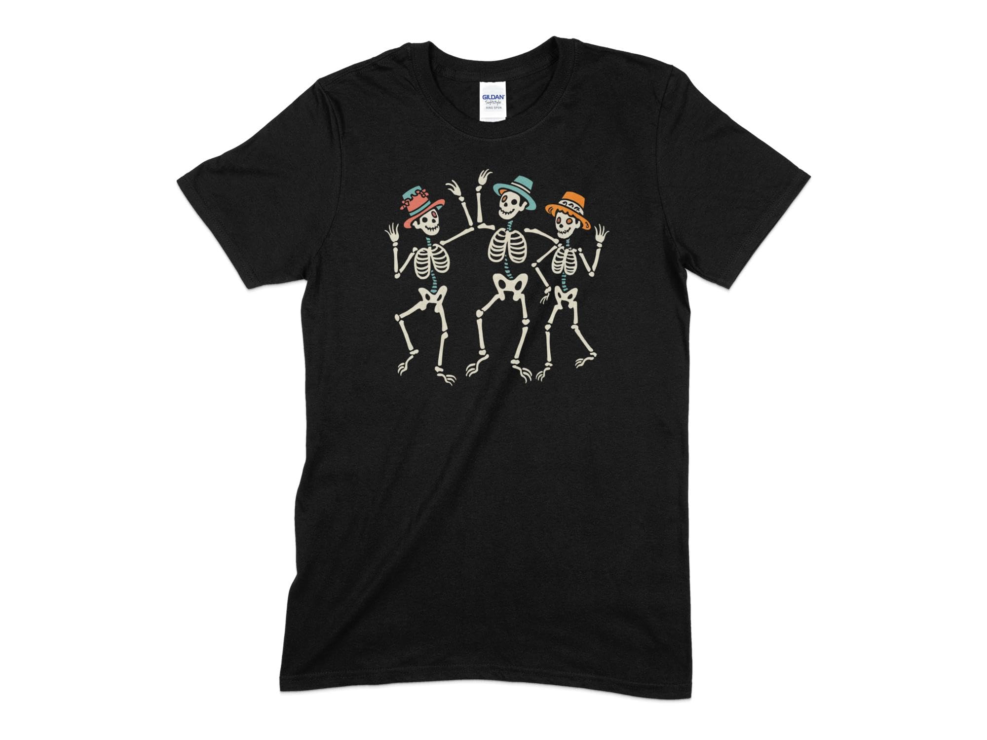GenericFunny Skeleton Trio Dance T-Shirt, Unisex Halloween Graphic Tee, Casual Hipster Style Top, Cotton Shirt for Parties (Large, Black)