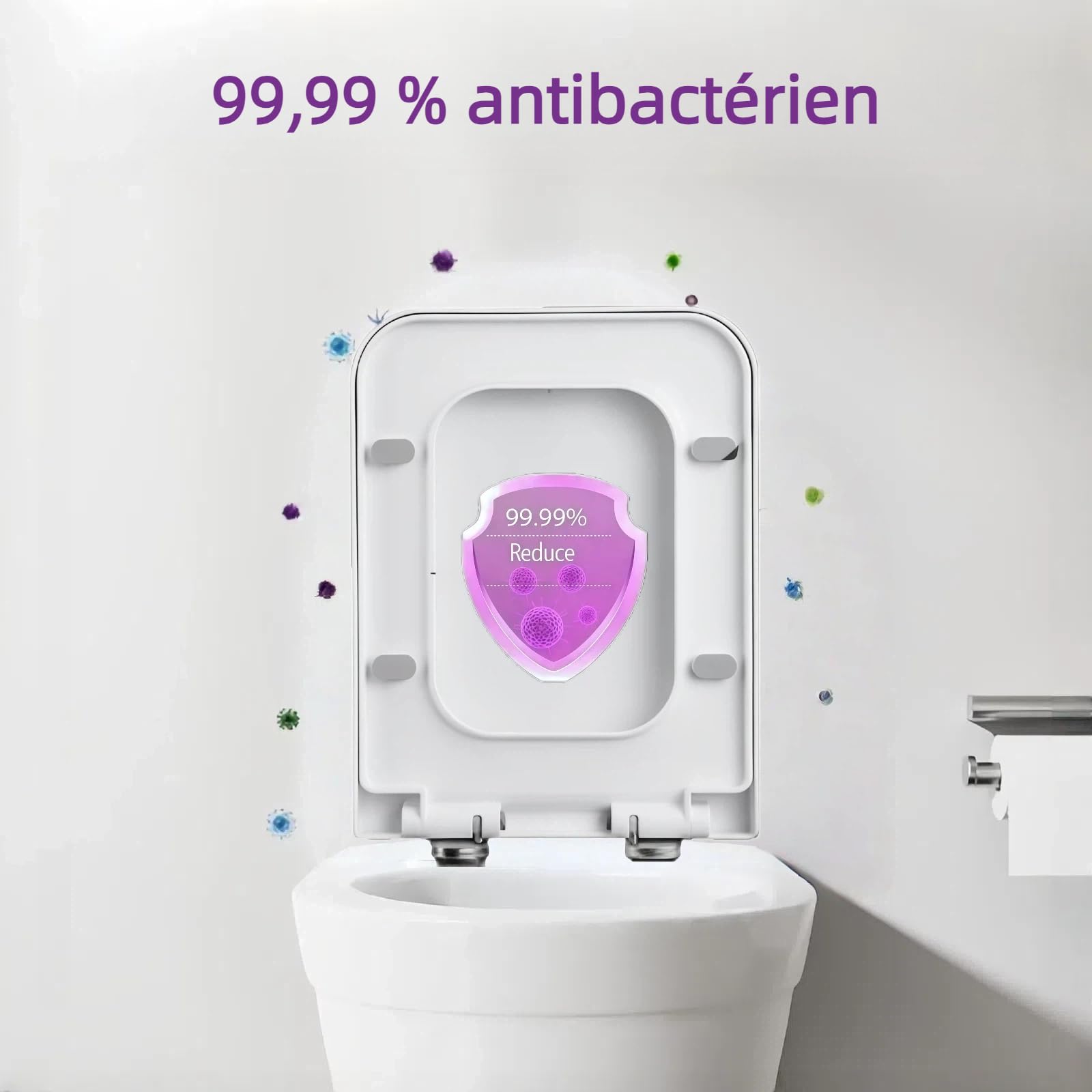 Abattant WC Forme Carrée, Cuvette Toilette avec Frein de Chute, Lunette WC Blanche, Siège de Toilette Universel, Testée jusqu'à 150kg