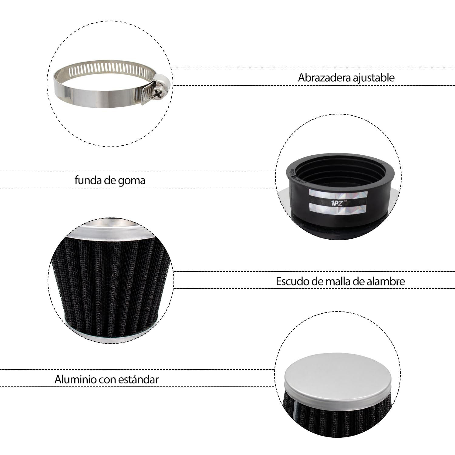 1PZ ES9-AF2 2 Filtros de aire para moto Universal 48mm 49mm 50mm Kit de filtro de admisión de aire para Motos todoterreno ATV Scooter Cuatrimoto Dirt Pit Bike 50cc 110cc 125cc 150cc (2 piezas, negro)