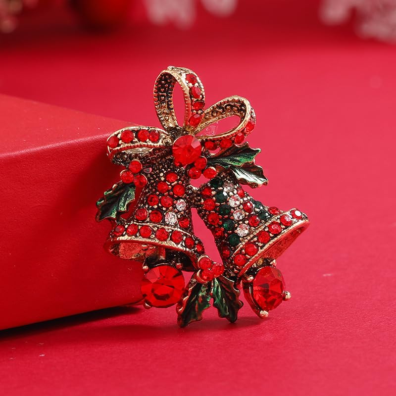 Image of Christmas Brooch Pins Crystal Christmas Tree Snowflake Jingle Bell Reindeer Enamel Brooches Holiday Party Gift for Women
