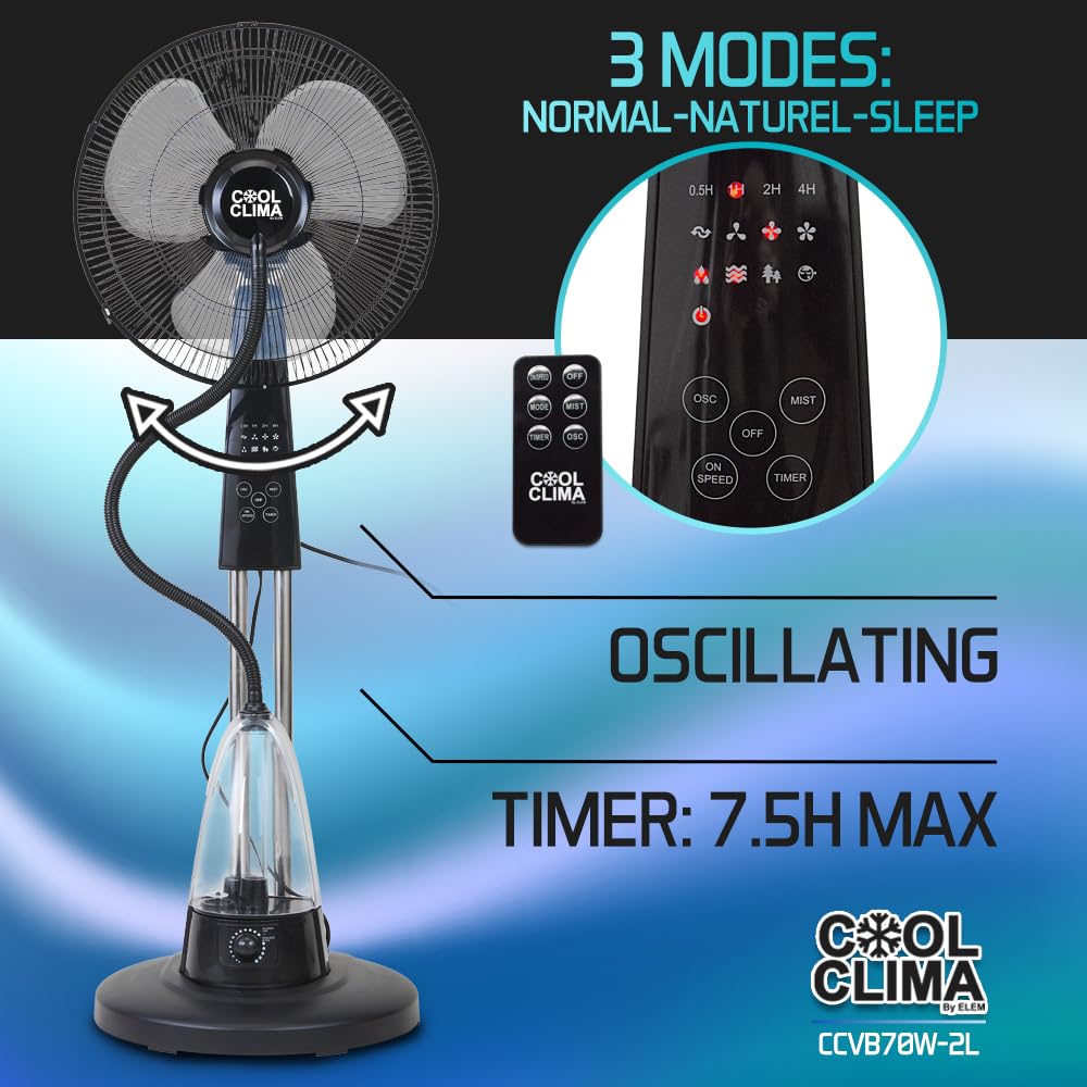 Ventilateur brumisateur sur pied oscillant 70 W