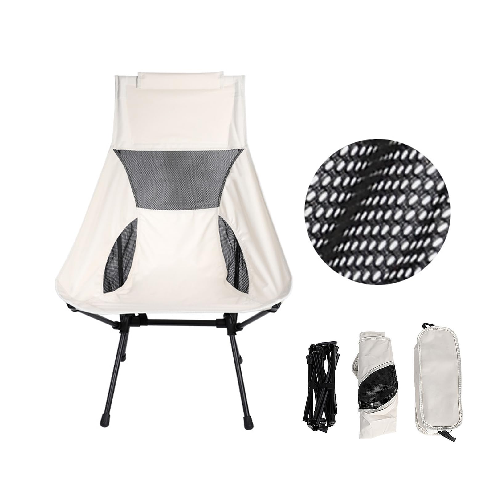 Portable Folding Backpacking Chair - Lightweight, High Back, Easy Setup - Ideal for Camping, Hiking, Beach, and outdoor, Folding Chairs for Outside Adult Moon Chair (White)