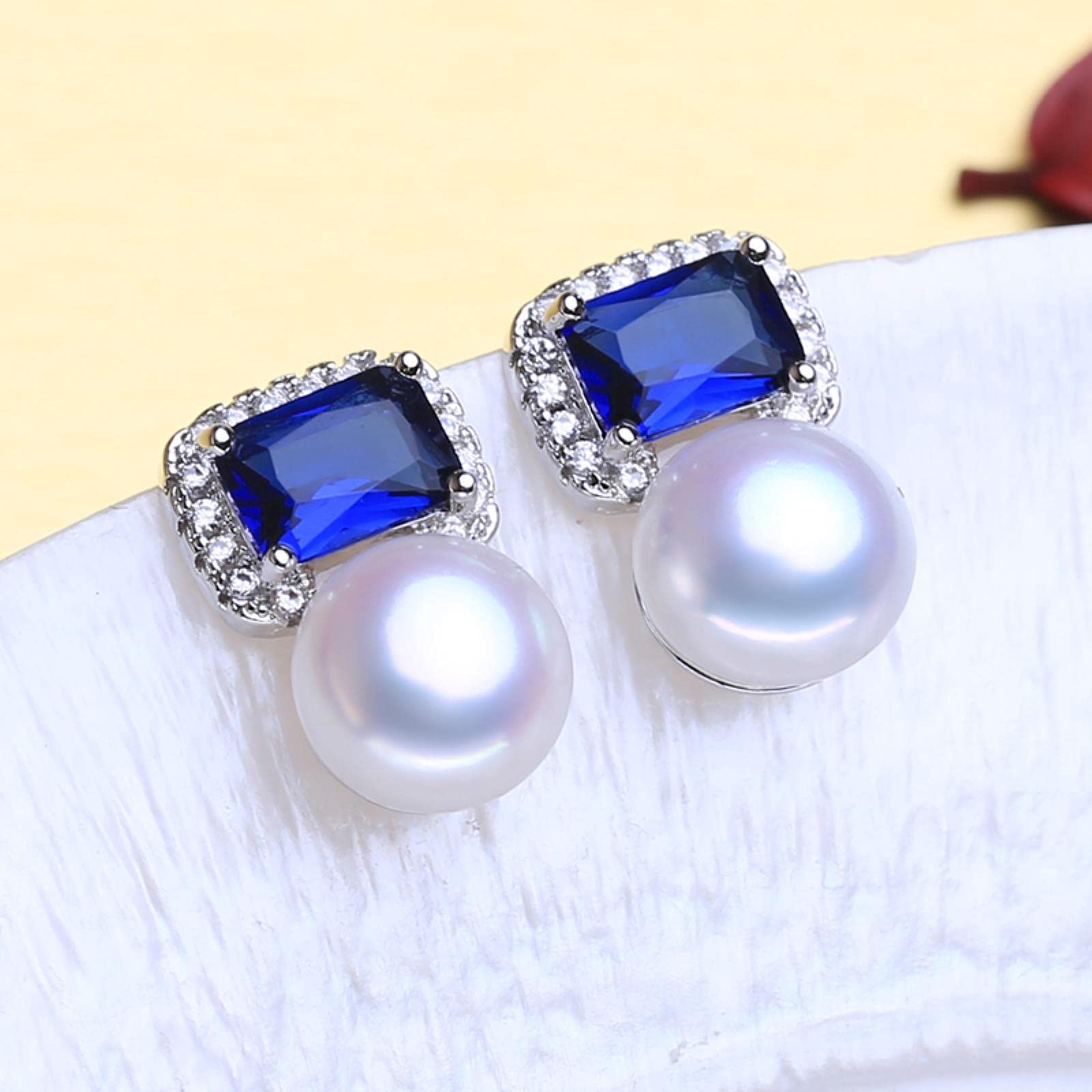 925 Sterling Silber Halskette Naturperlen Schmuck Sets Für Frauen Böhmische Ohrstecker Saphir Anhänger Party Ringe