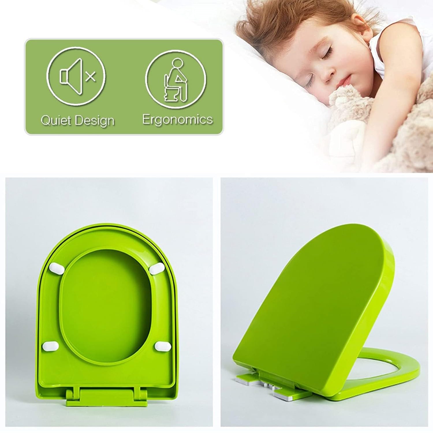Toilettensitz in D-Form, Absenkautomatik, mit verstellbarem Scharnier, Schnellverschluss-Design für einfache Reinigung, ergonomischer Deckel für Familienbadezimmer