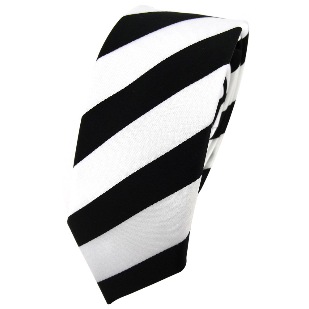 Tigertie Men's Black White Narrow Tie Necktie Striped - Tie Necktie