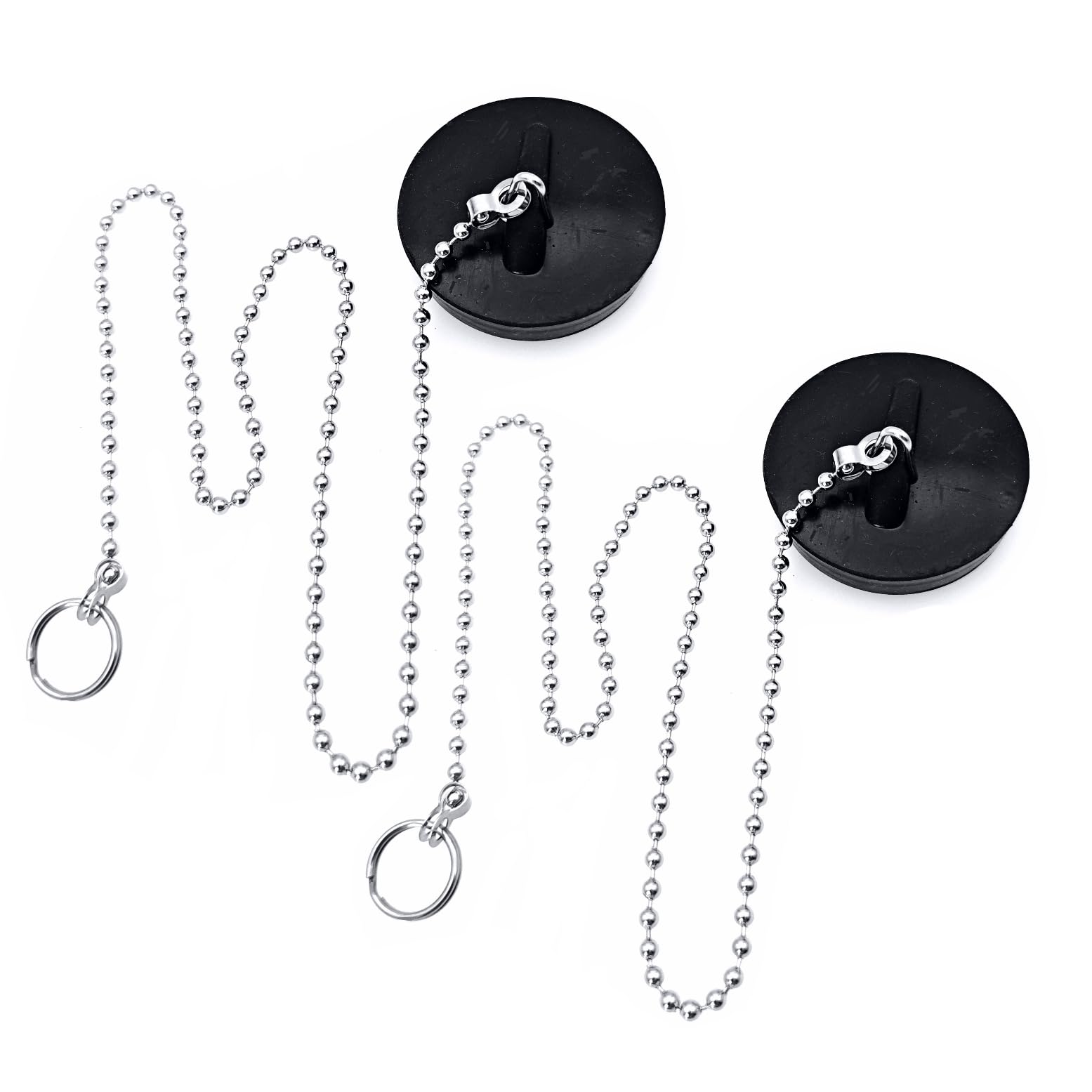JZK 2 Piezas de Repuesto para tapón de Lavabo de baño de 41 mm, tapón de Drenaje, tapón de Drenaje para baño, Cocina, tapón de baño de Goma con Cadena de 40 cm para bañera, Negro