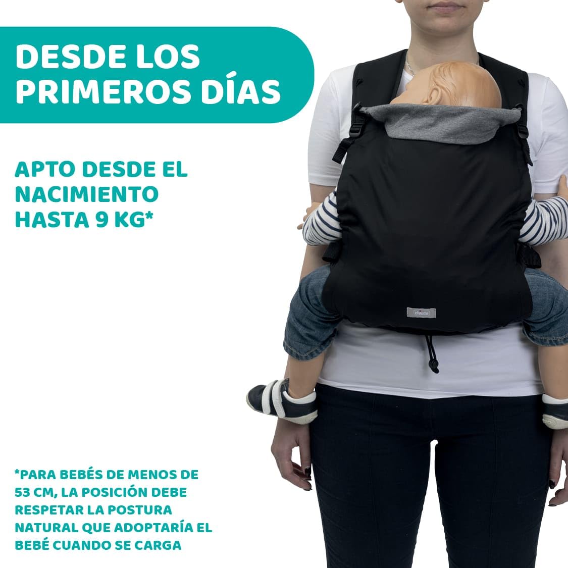 Skin Fit - Portabebés ergonómico ideal para bebés de 0 meses a 9 kg, ajustable y seguro para bebés con correas cruzadas acolchadas, cinturón abdominal y capucha