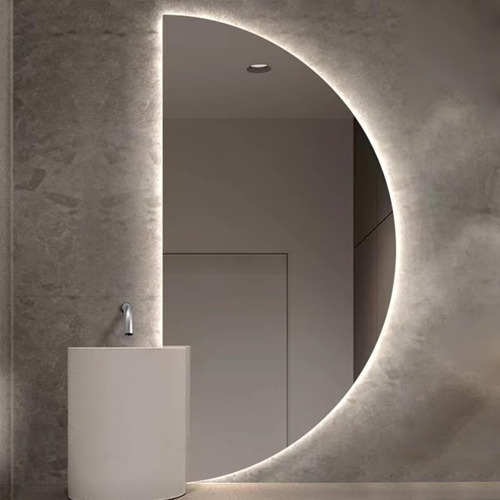 THNSAWX Half Circle Bathroom Mirror, Semi Moon Wall Mirrors, Anti-Fog Makeup Mirrors, 3-Color Dimmable, Backlit Vanity Mirror, for Living Room, Cloakroom(Right,40x80cm/15.7x31.5in)