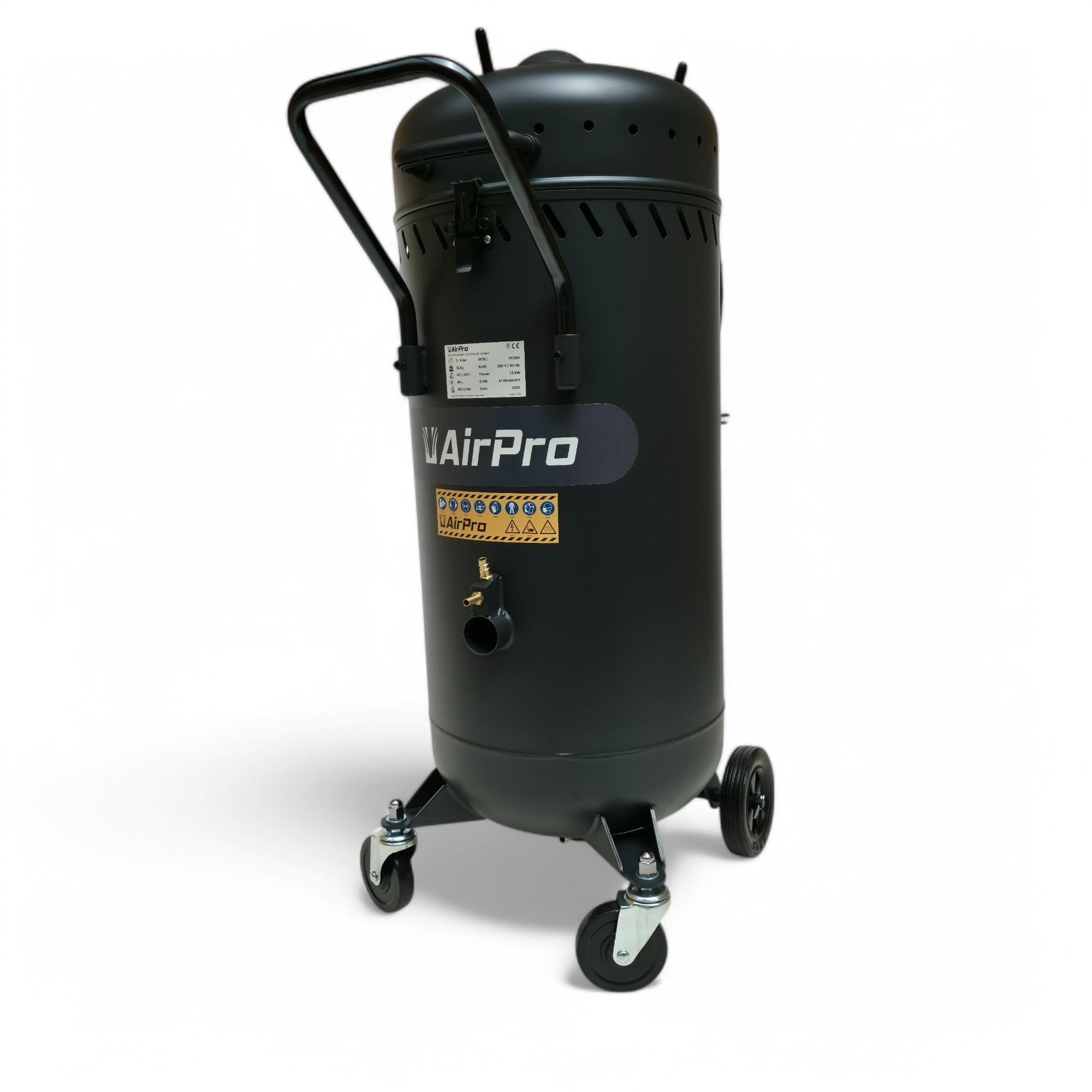 Arenadora móvil de 80 l, con manguera de 2,5 m, 3-6 bares de presión de trabajo con sistema de vacío, sistema de chorro de arena