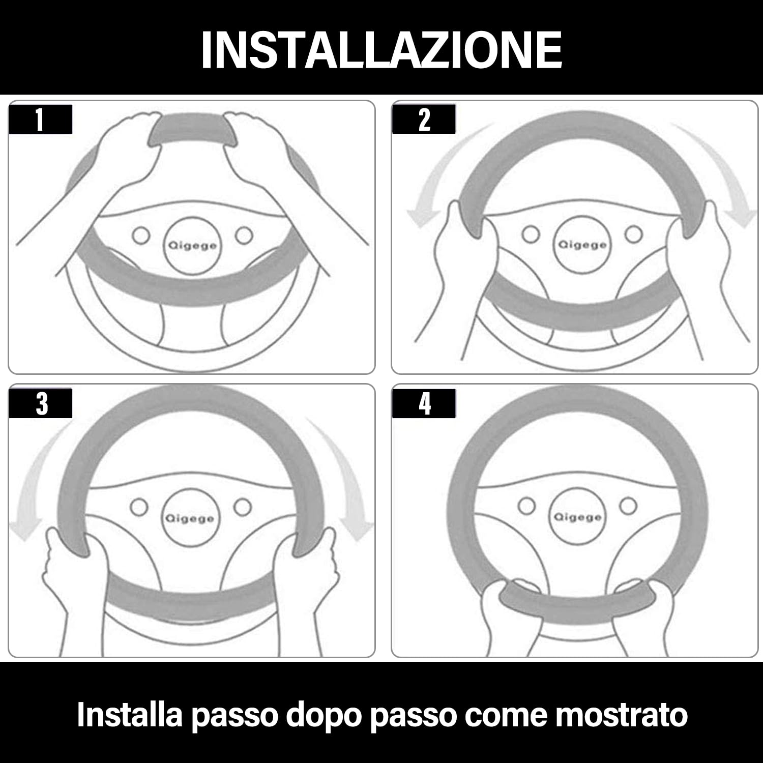 Ergocar Coprivolante per Auto Antiscivolo Protezione per Volante Auto D-Forma Fibra di Carbonio & Primo Strato di Pelle Bovina Universale per Diametro 38 Cm (15 ") (D-nero-rosso)