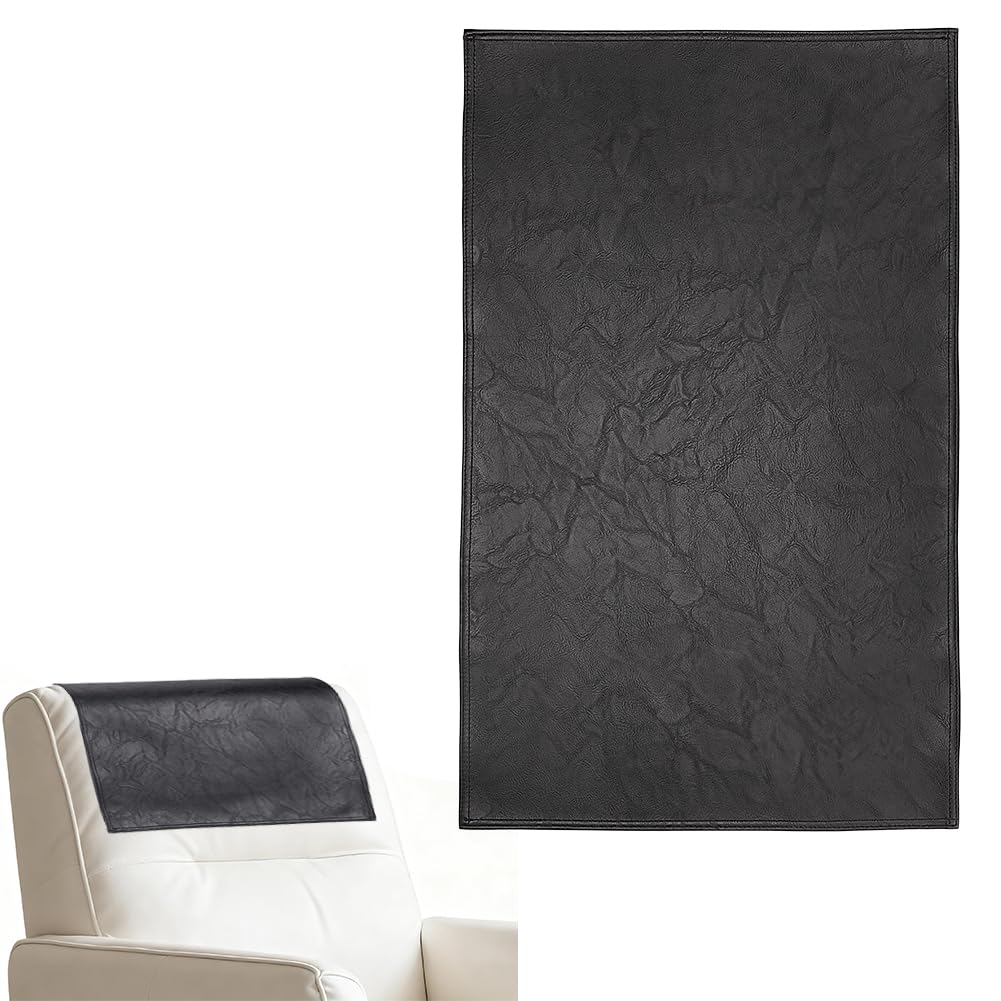 CALFOVERA Leather Recliner Head Protector Sofa Headrest Cover Faux Imitation Leather Rectangle Black Vintage Waterproof Non Slip Set for Sofa Furniture Chair Recliner Home Office Cover 69.5 x 43.5cm