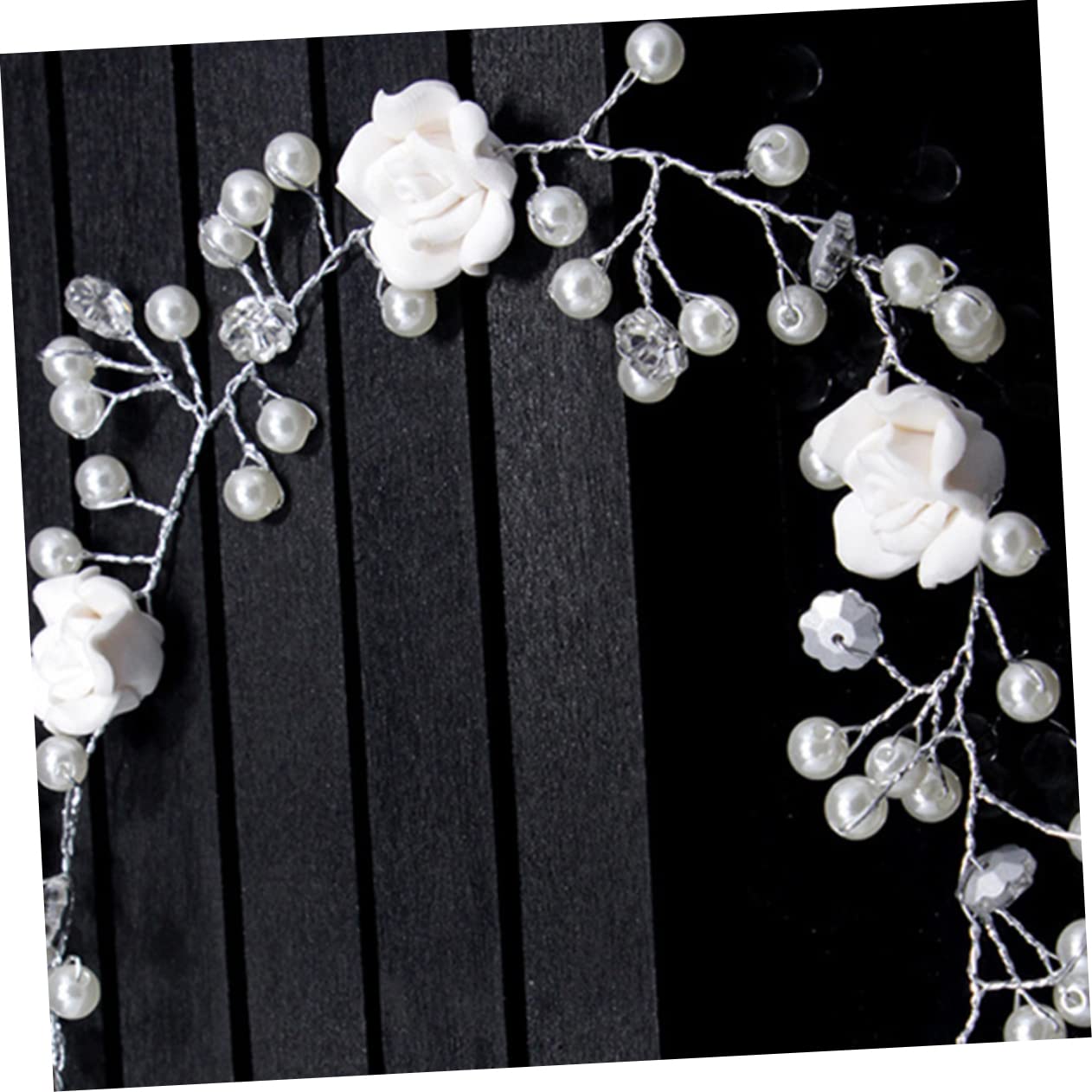 Weißes Haarband, Perlen-Haargummis, Braut-Kopfbedeckung, Hochzeit, Rebe, Blume, Perlen-Rebe-Stirnband, weiche Kette, Braut, weiße verlängerte Blumen-Perlen-Stirnbänder