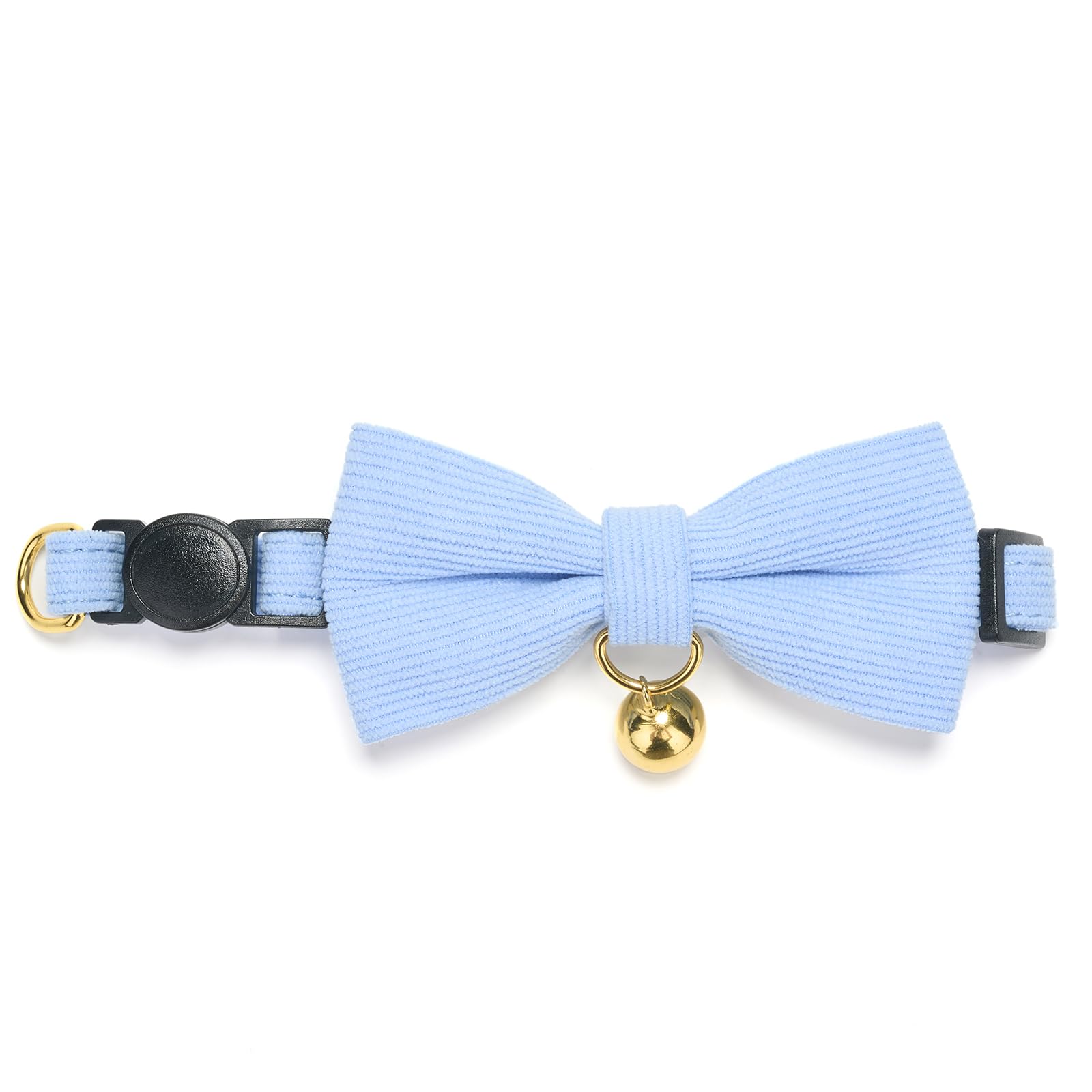 Ultra-soft Collar Natural Cotton Corduroy Made for Cats with Sensitive Skin,Lightweight Kitten Collars with Quick-release Buckle and Removeable Bow-tie,Light Blue Pack of 1 — view 5