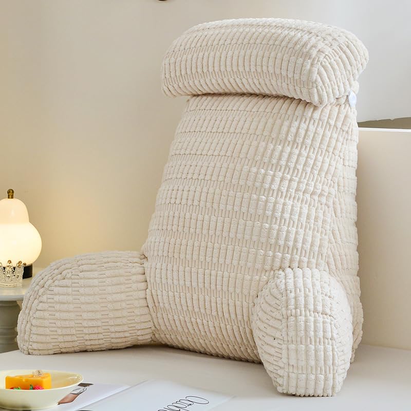 BUERPINKING Cojín de lectura para cama y sofá, cojín de lectura con reposacabezas desmontable, reposabrazos y soporte lumbar, cojín de respaldo para cama para reposo en cama, descanso, lectura