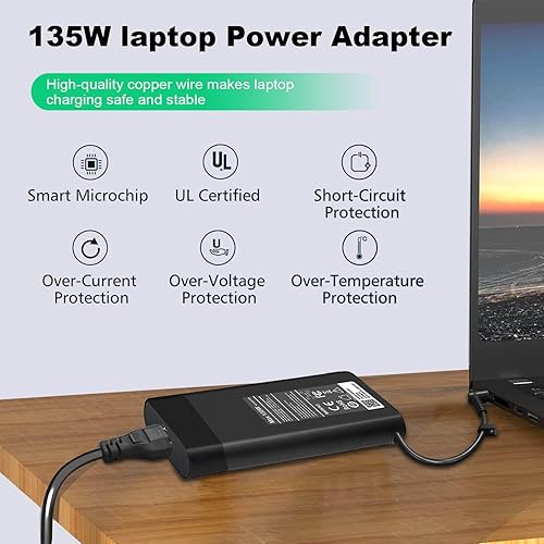Miniatura 4 de Adaptador de CA delgado de 135 W 19.5 V 6.9 A, cargador de repuesto para portátil HP Pavilion, Envy, Spectre x360, Omen, ZBook, Notebook 14 15 17,