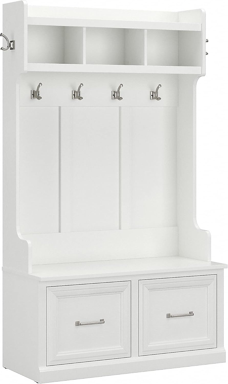 Bush Furniture Woodland 40W Hall Tree Shoe Storage Bench with Doors - White Ash Entryway Mudroom Organizer