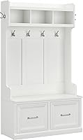 Bush Furniture Woodland 40W Hall Tree Shoe Storage Bench with Doors - White Ash Entryway Mudroom Organizer